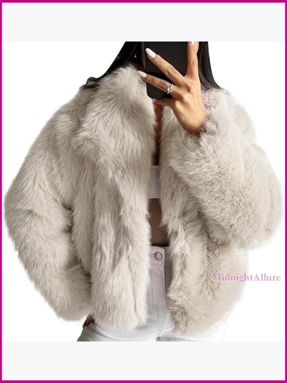 Faux Fur Jacket Cropped Long Sleeve Lapel Button Down Winter Outerwear